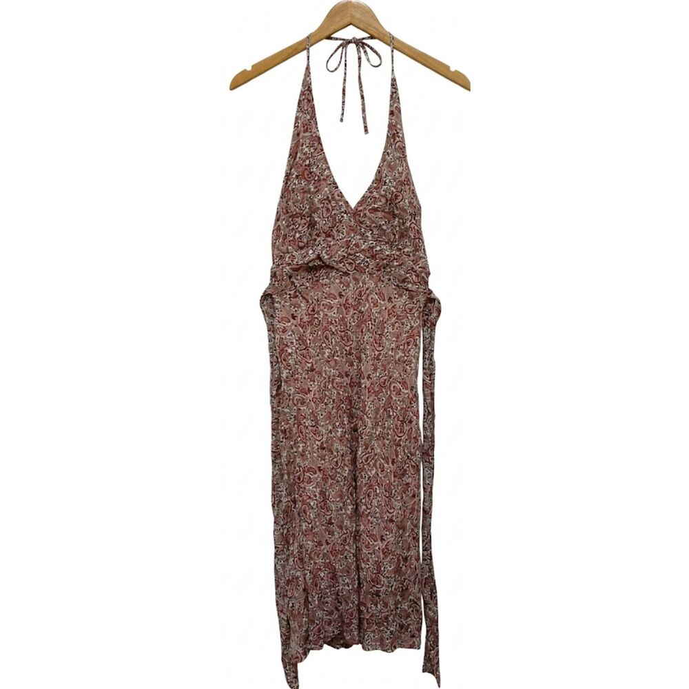 90's vintage Frenzii womens small midi dress open back halter paisley viscose
